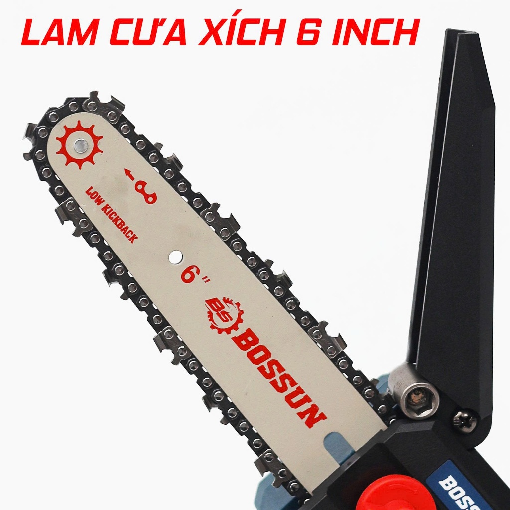 Máy cưa xích pin nhỏ gọn BS BOSSUN BS-CS06BLC, Lam 6inch, Có tra nhớt, Không than, Chân phổ thông