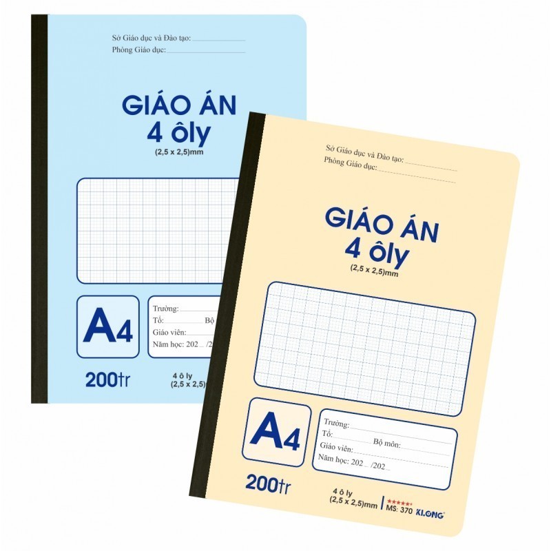 [Top Value] Sổ giáo án 4 ô ly may dán gáy A4 200 trang 70GSM Vở ghi bài giảng Klong MS 370