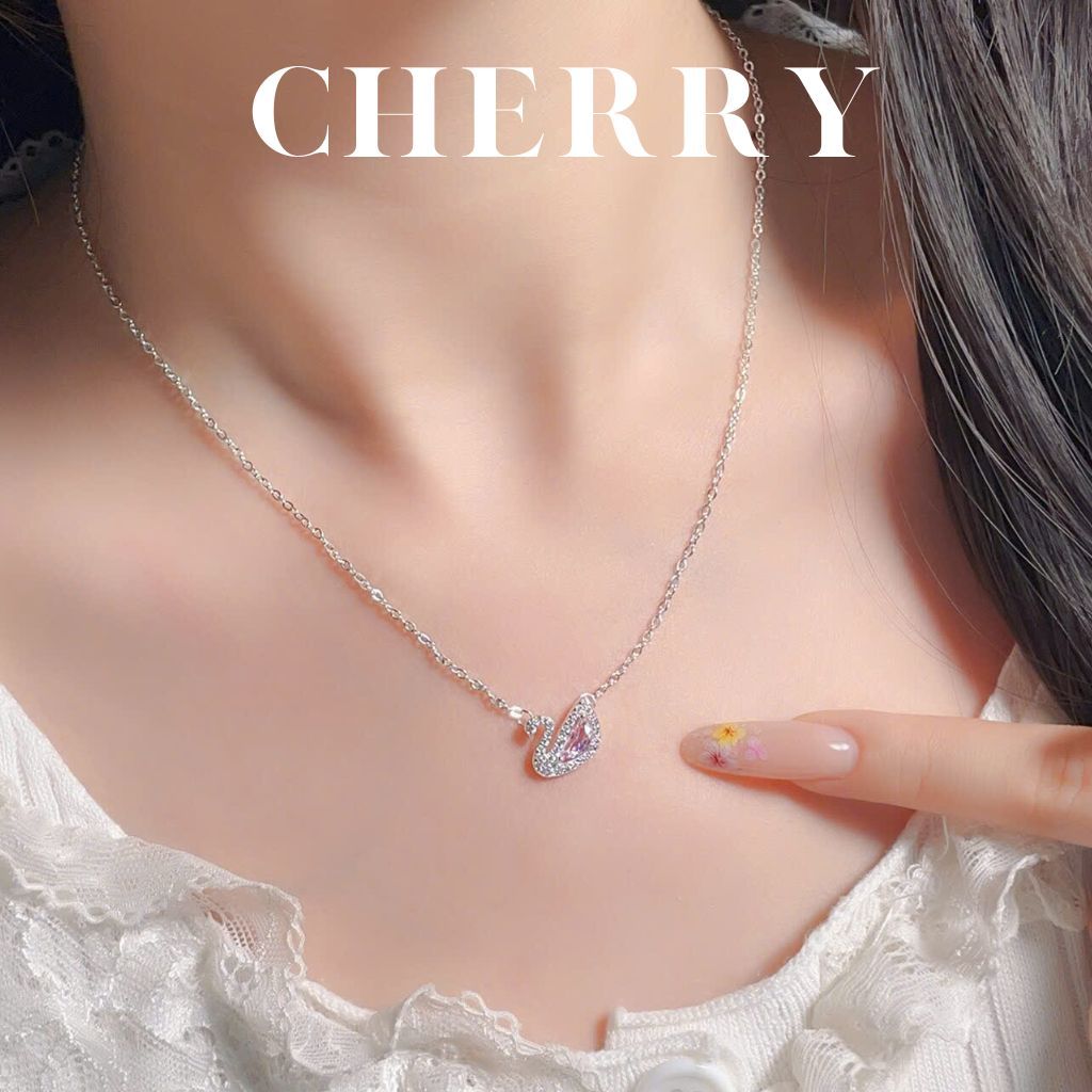 [ Hàng loại 1 ] Dây chuyền thiên nga titan mặt đá nhiều màu CHERRY JEWELRY, Vòng cổ nữ Swan cao cấp