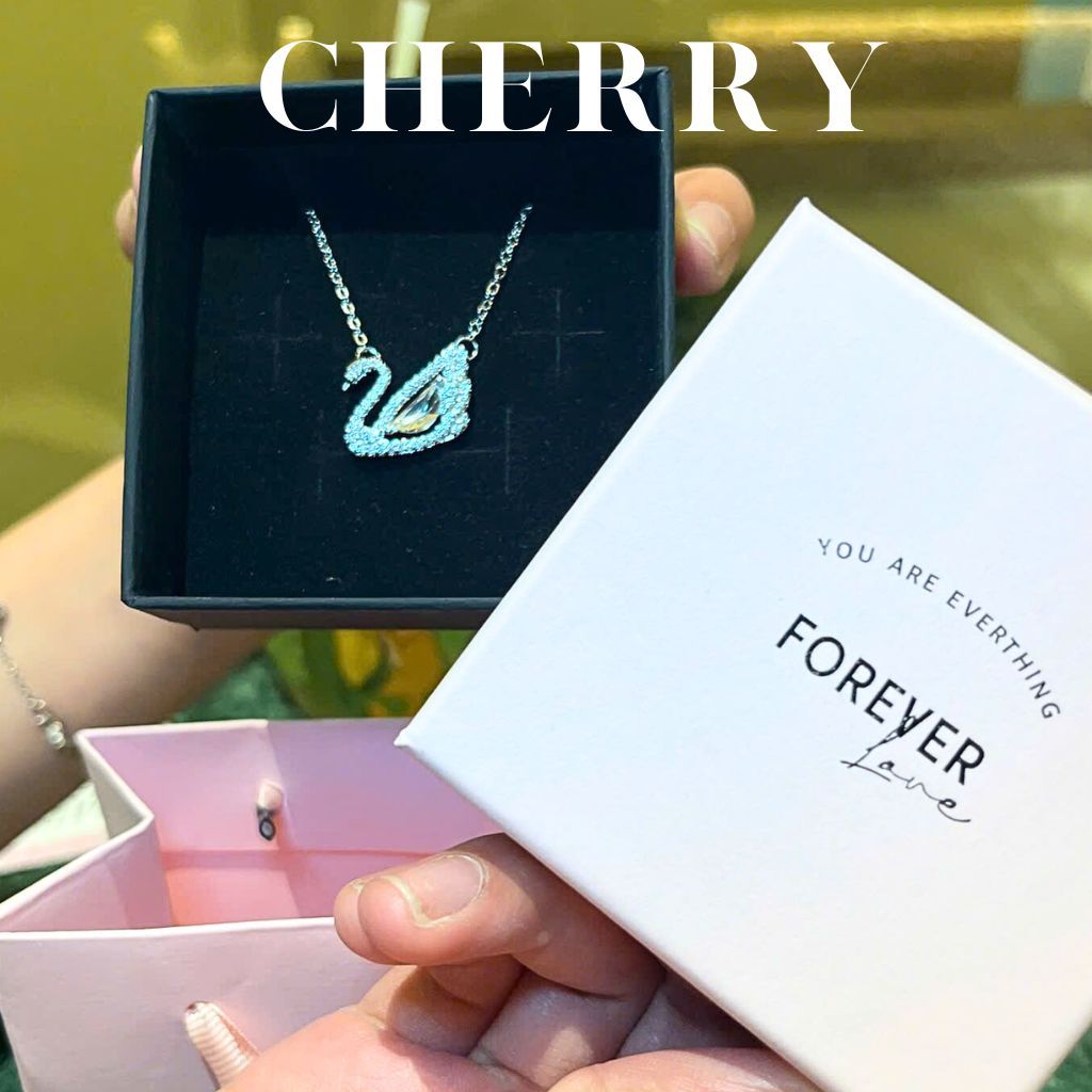 [ Hàng loại 1 ] Dây chuyền thiên nga titan mặt đá nhiều màu CHERRY JEWELRY, Vòng cổ nữ Swan cao cấp