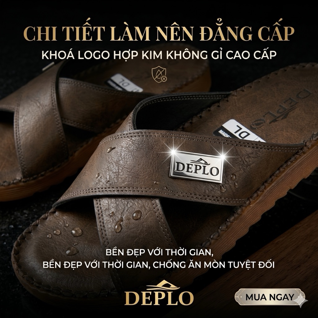 Dép Nam Quai Chéo Da Microfiber 2 Lớp Cao Cấp, Kháng Nước Tốt, Đế Khâu Siêu Bền - Bảo Hành 12 Tháng