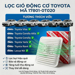 Lọc gió động cơ xe Toyota Vios, Altis, Corolla, Yaris, Rav4, Lexus NX (17801-0T020)