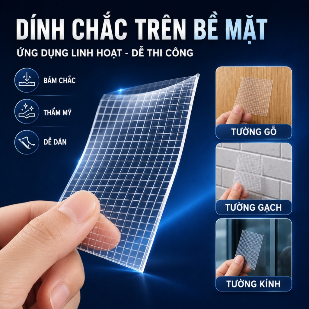 Băng Keo 2 Mặt Siêu Dính Nano Trong Suốt 3cm*3m, Băng Dính Dán Tường Dễ Tháo Gỡ Tiện Lợi