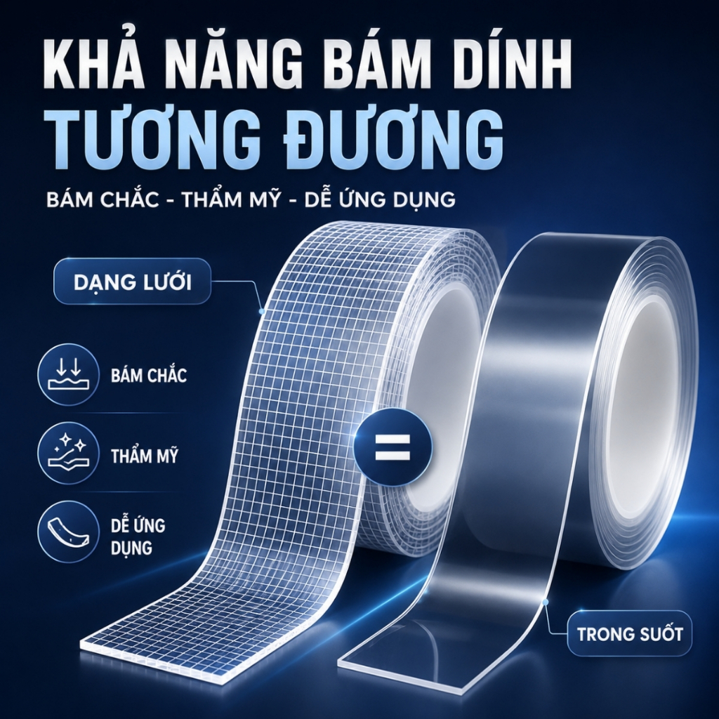 Băng Keo 2 Mặt Siêu Dính Nano Trong Suốt 3cm*3m, Băng Dính Dán Tường Dễ Tháo Gỡ Tiện Lợi