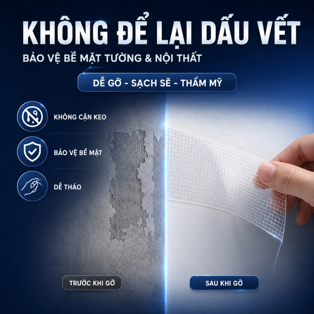 Băng Keo 2 Mặt Siêu Dính Nano Trong Suốt 3cm*3m, Băng Dính Dán Tường Dễ Tháo Gỡ Tiện Lợi