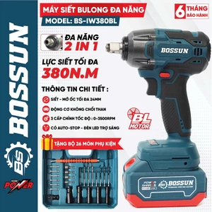 Bộ máy siết bulong BS BOSSUN BS-IW380BL, Lực siết 380Nm - Đầu 2in1 - Tặng bộ phụ kiện 25 chi tiết