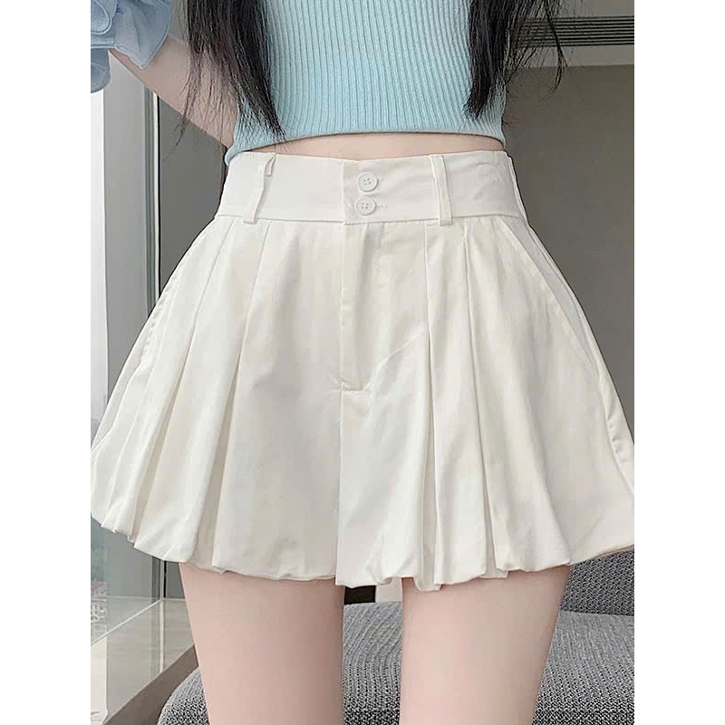 [ Hotrend] Quần Bí Nữ Kaki Form Bồng Xòe Có Lót Trong Cạp Cao 2 Nút Hàn Quốc - Quần Short Nữ Hack Dáng-Q002 LinhTây.