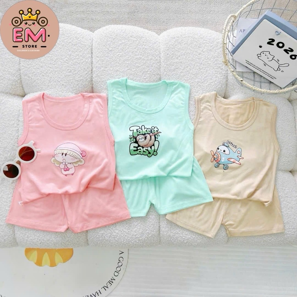 Bộ đồ bé trai bé gái thun lạnh cộc tay size 5-16kg
