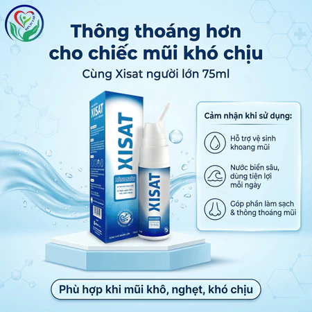 Xịt mũi Xisat người lớn 75ml nước biển sâu hỗ trợ vệ sinh mũi, thông thoáng mũi