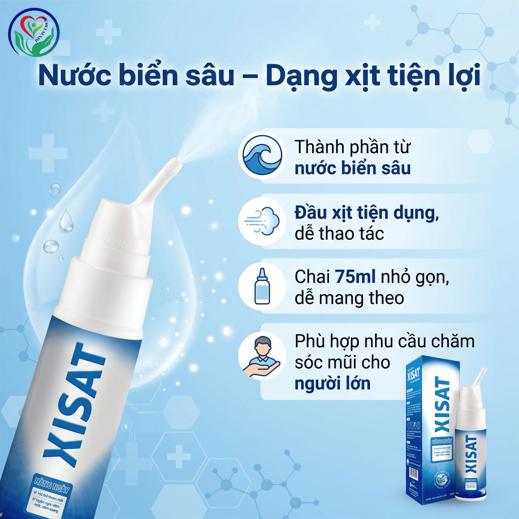 Xịt mũi Xisat người lớn 75ml nước biển sâu hỗ trợ vệ sinh mũi, thông thoáng mũi