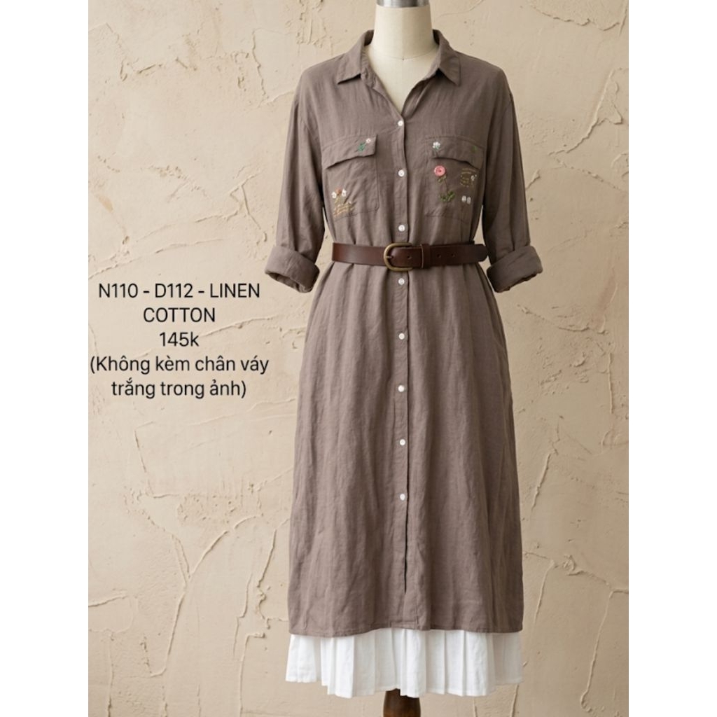 Đầm linen thêu hoa 2hand Nhật