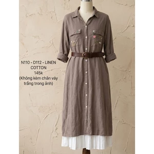 Đầm linen thêu hoa 2hand Nhật