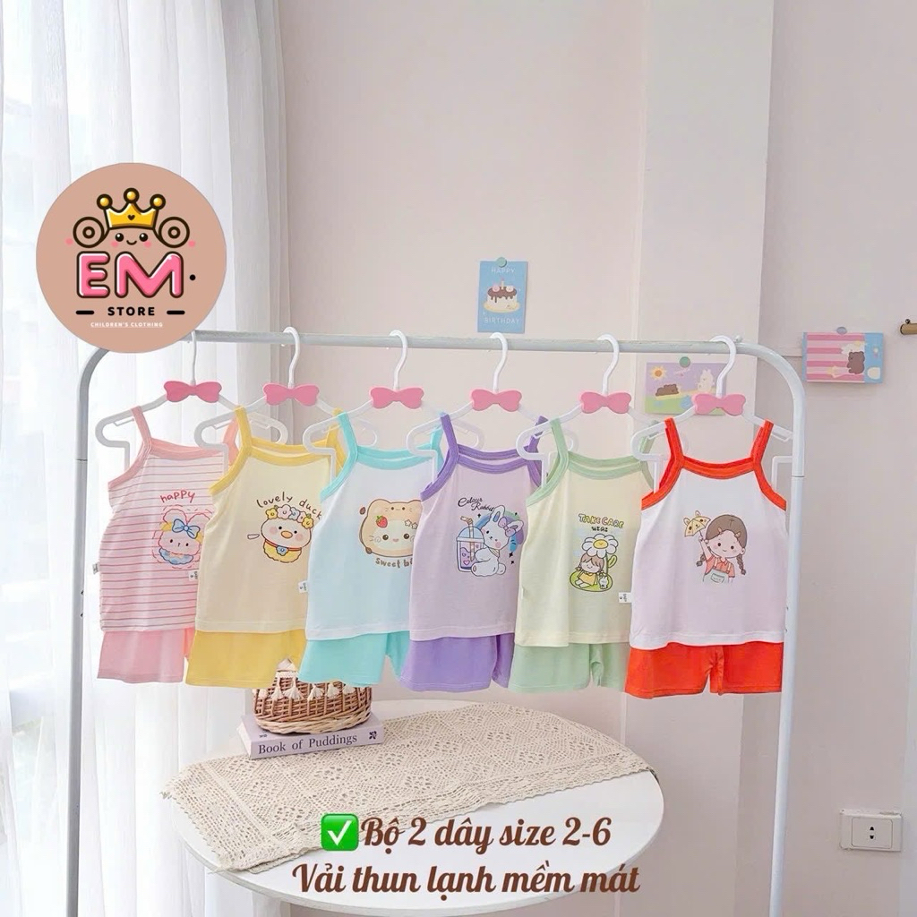 Bộ hai dây bé gái thun lạnh size 5-16kg