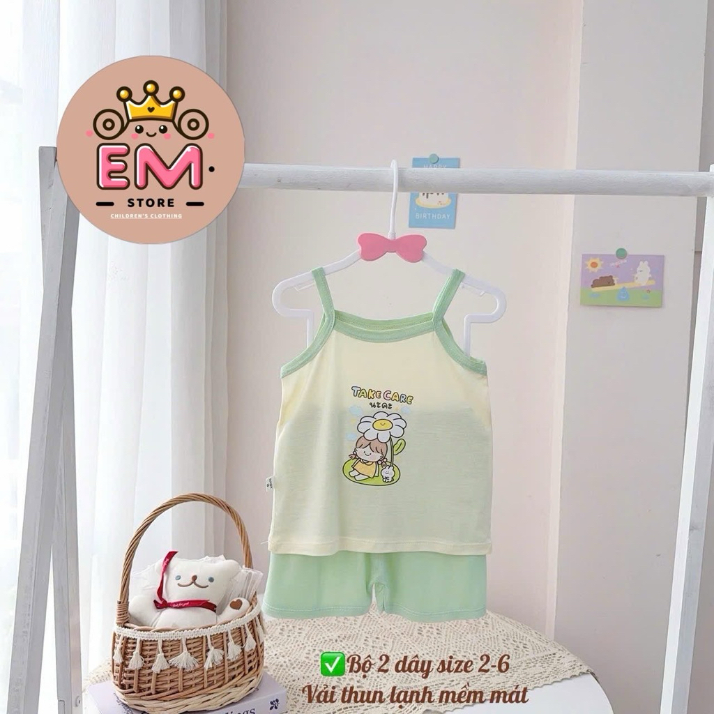 Bộ hai dây bé gái thun lạnh size 5-16kg