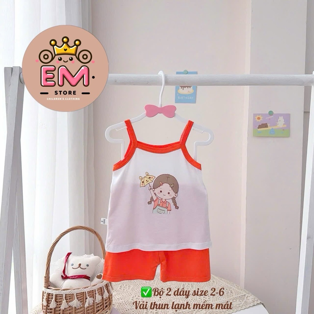 Bộ hai dây bé gái thun lạnh size 5-16kg