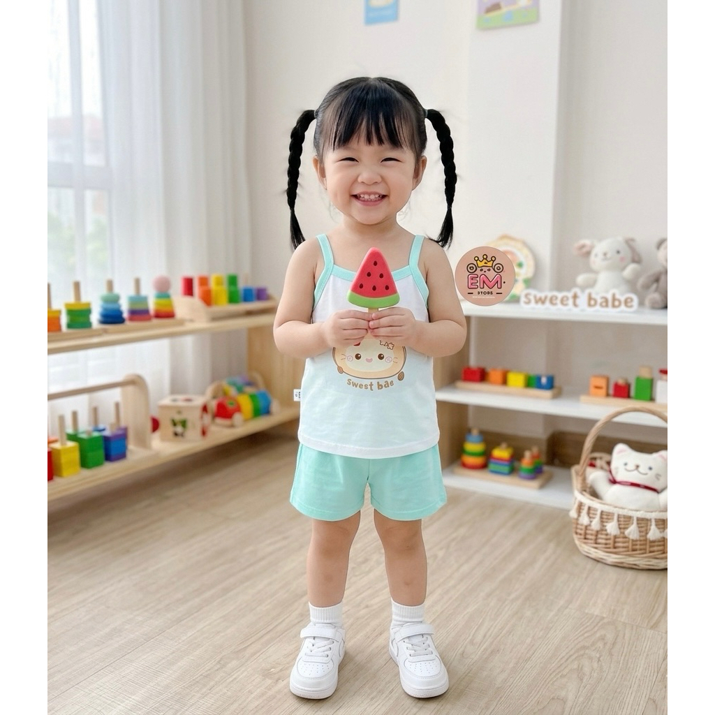 Bộ hai dây bé gái thun lạnh size 5-16kg