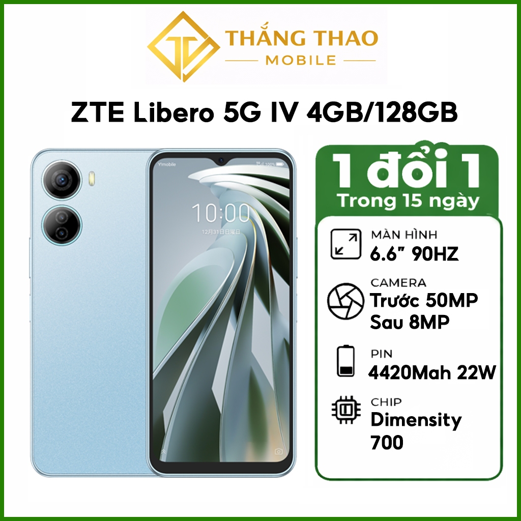 Điện thoại ZTE Libero 5G IV - 4GB/128GB Dimensity 700,Kháng nước