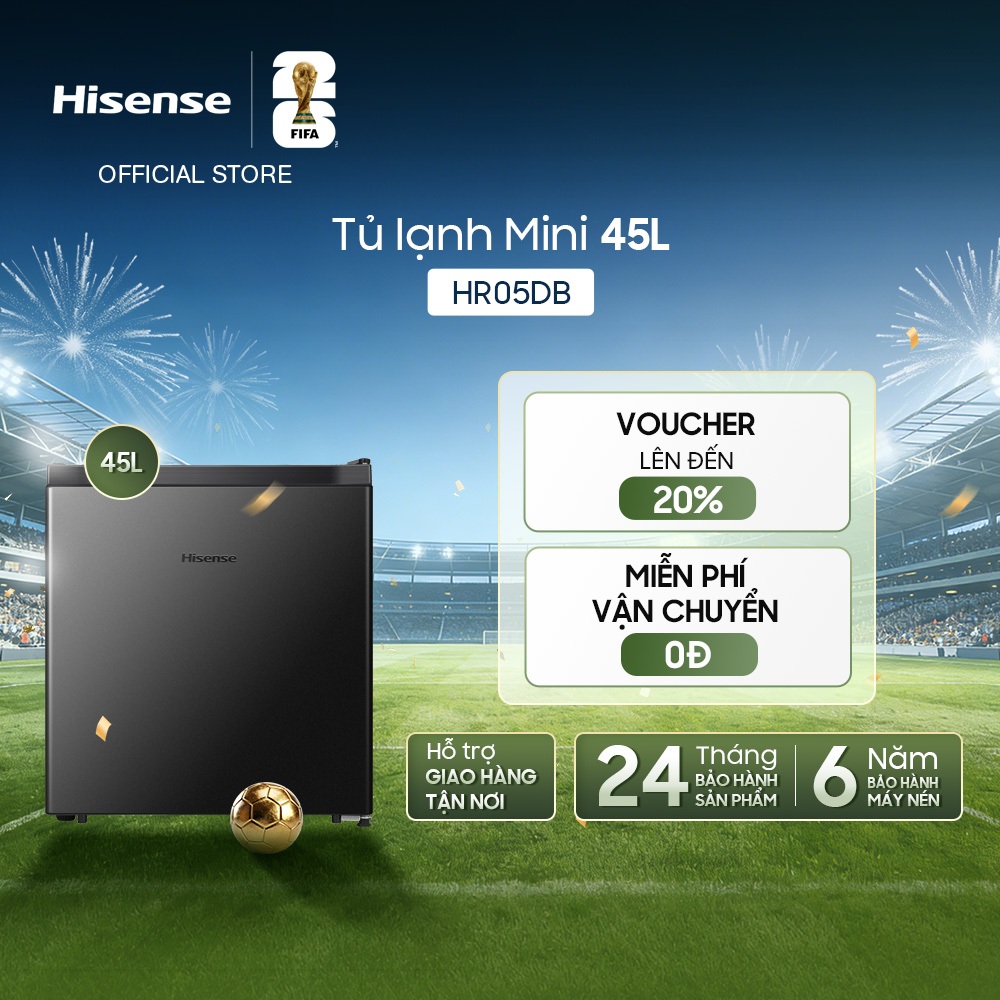 Tủ lạnh Mini Hisense  45 lít HR05DB - Tiết kiệm | Làm lạnh nhanh | Ngăn đông riêng - Hàng Chính Hãng - Bảo Hành 2 Năm
