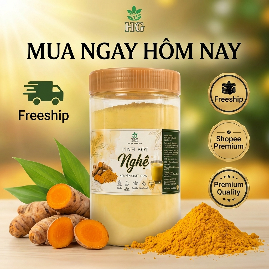 Tinh Bột Nghệ Vàng Hoàng Gia Nguyên Chất Hũ 250g/500g – Nghệ Vàng Pha Uống