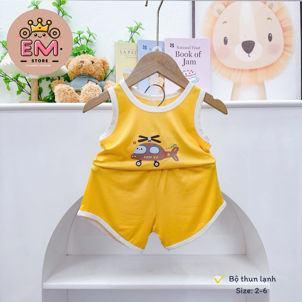 Bộ ba lỗ bé trai thun lạnh viền trắng size 5-16kg