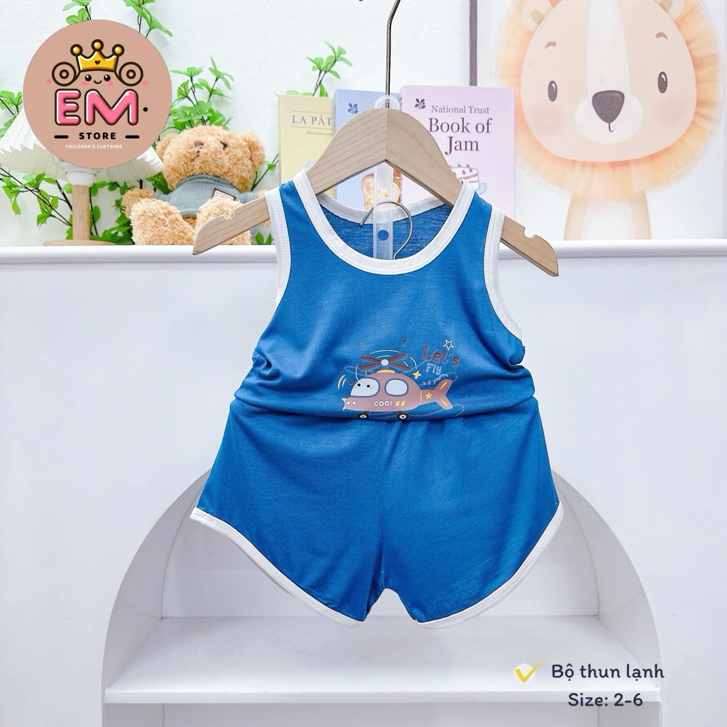 Bộ ba lỗ bé trai thun lạnh viền trắng size 5-16kg