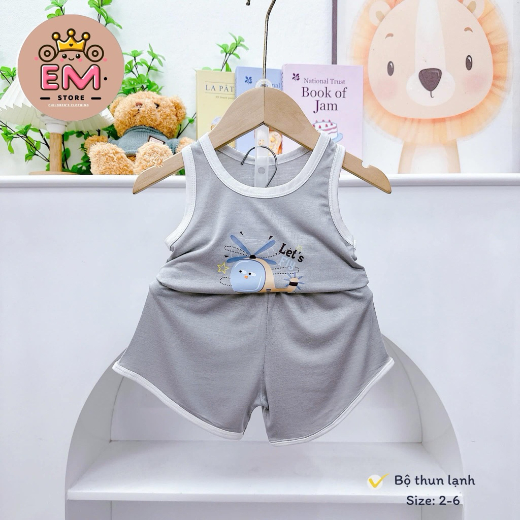Bộ ba lỗ bé trai thun lạnh viền trắng size 5-16kg