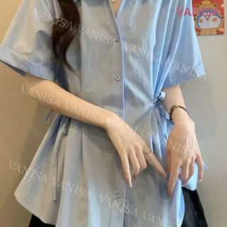 Áo Sơ Mi Nữ Dáng suông chiết Eo Rút Cột Nơ Hai Bên Tay Lỡ Thanh Lịch Chất Đũi Mềm VANISA CT488