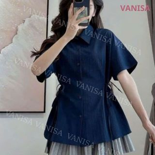 Áo Kiểu Sơ Mi Nữ Tay Ngắn Cổ Bẻ Dây Rút Eo Tôn Dáng Vải Đũi Mát Mềm VANISA CT488