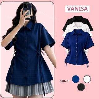 Áo Sơ Mi Nữ Dáng suông chiết Eo Rút Cột Nơ Hai Bên Tay Lỡ Thanh Lịch Chất Đũi Mềm VANISA CT488
