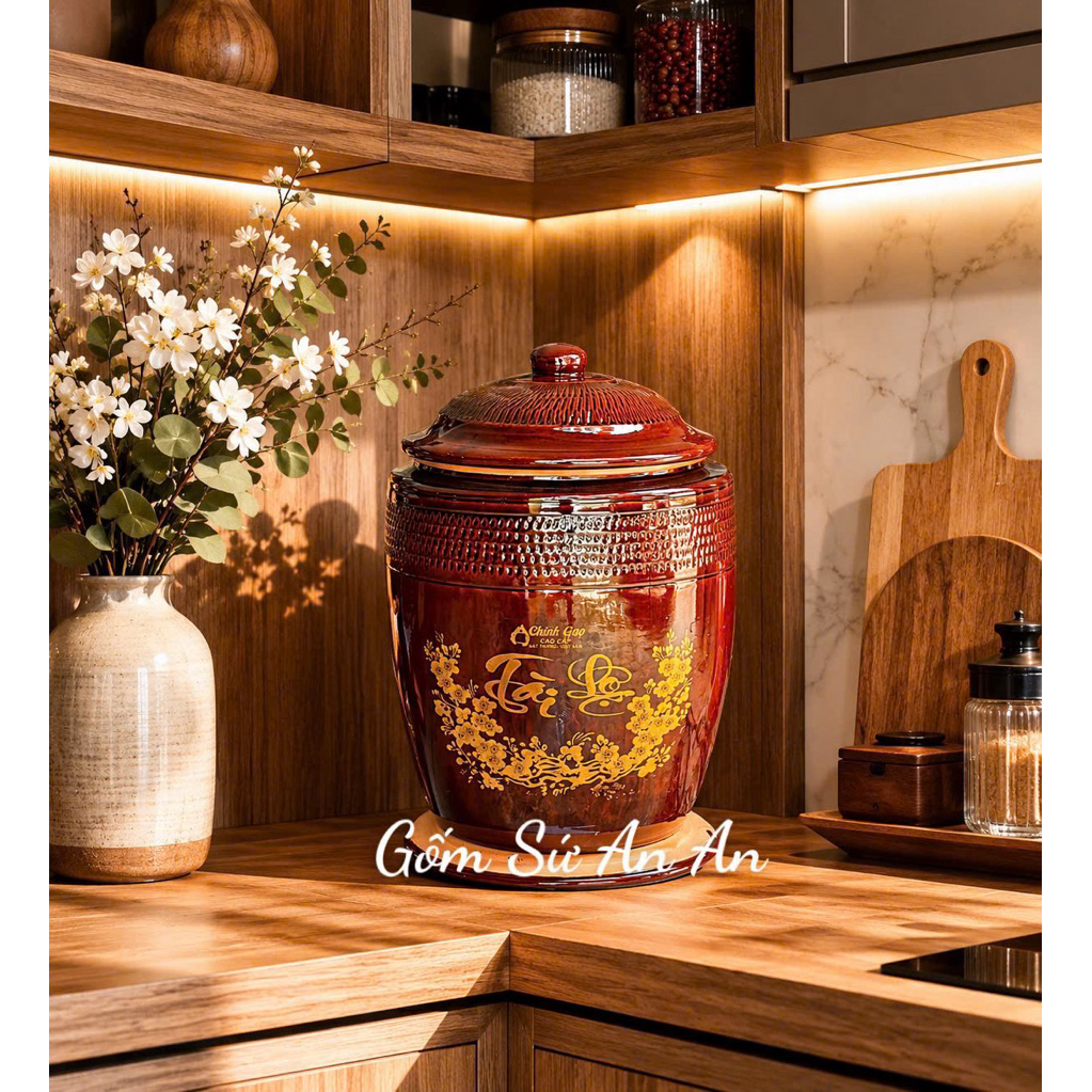 Hũ Đụng Gạo, Chĩnh Gạo Tài Lộc Tráng Men Bóng Gốm Sứ Bát Tràng