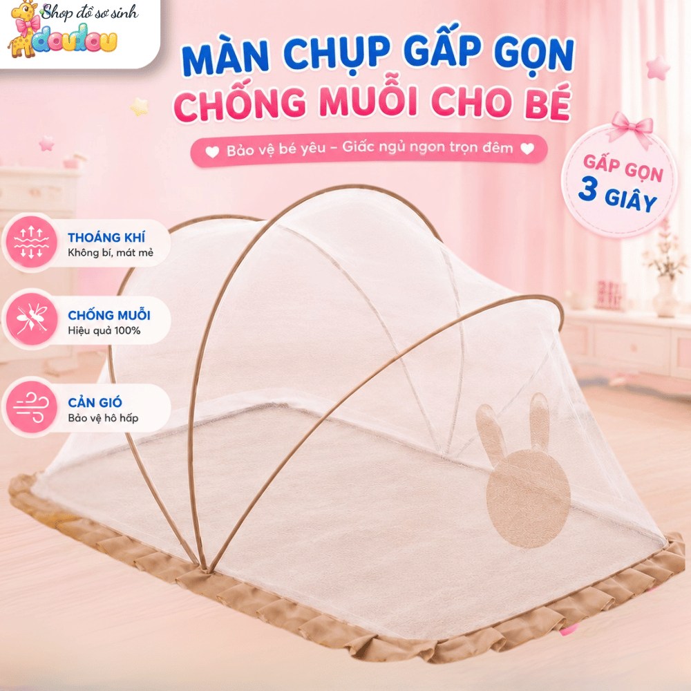 Màn Chụp Cho Bé Sơ Sinh Cao Cấp Chống Muỗi Gấp Gọn Hình Gấu Thỏ Màn Chống Muỗi Gấp Gọn DouDou A14