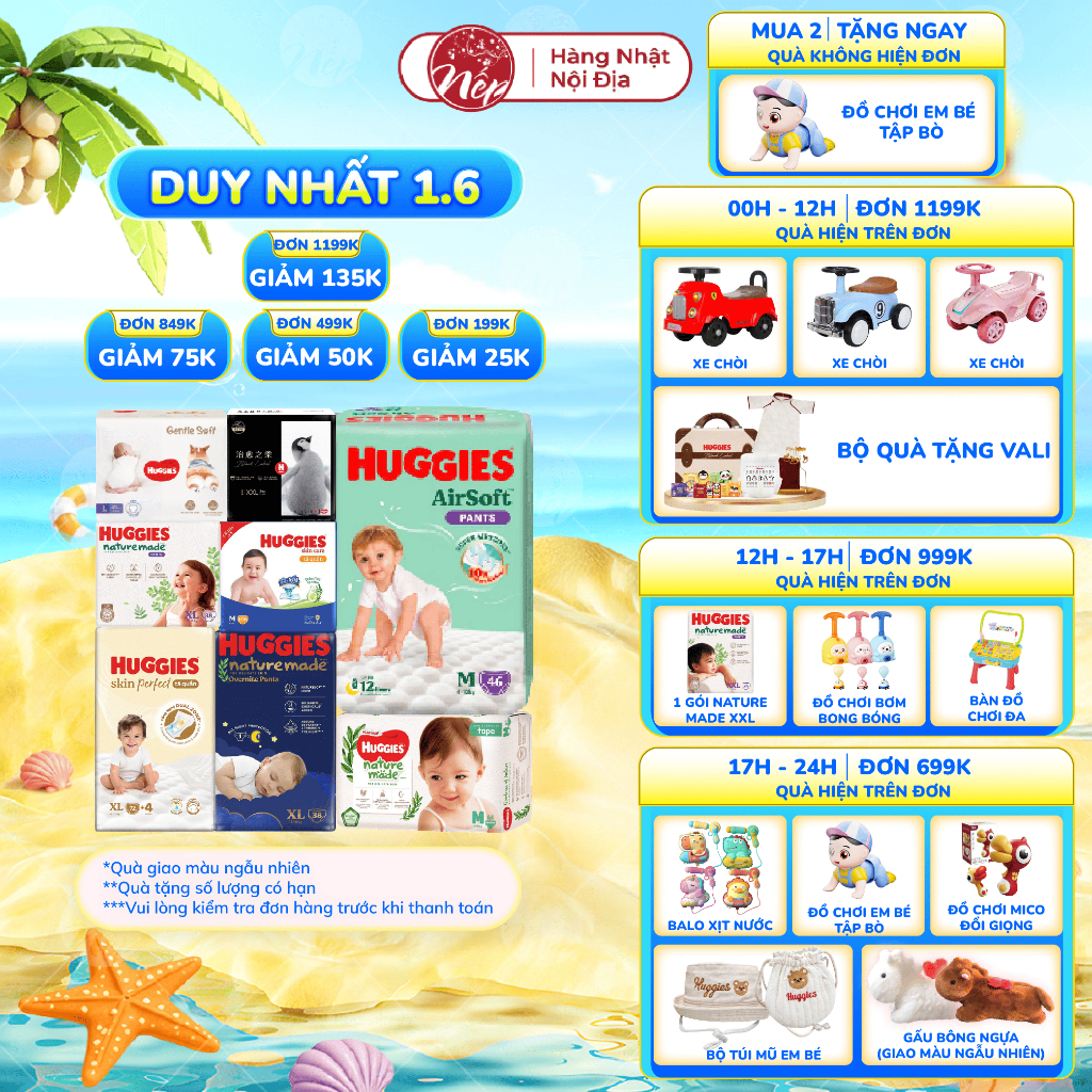 [TỔNG] Bỉm/tã dán/quần Huggies Platinum Nature Made Size NB60/S82/M64/L54/XL44/XXL26 - nepshop1