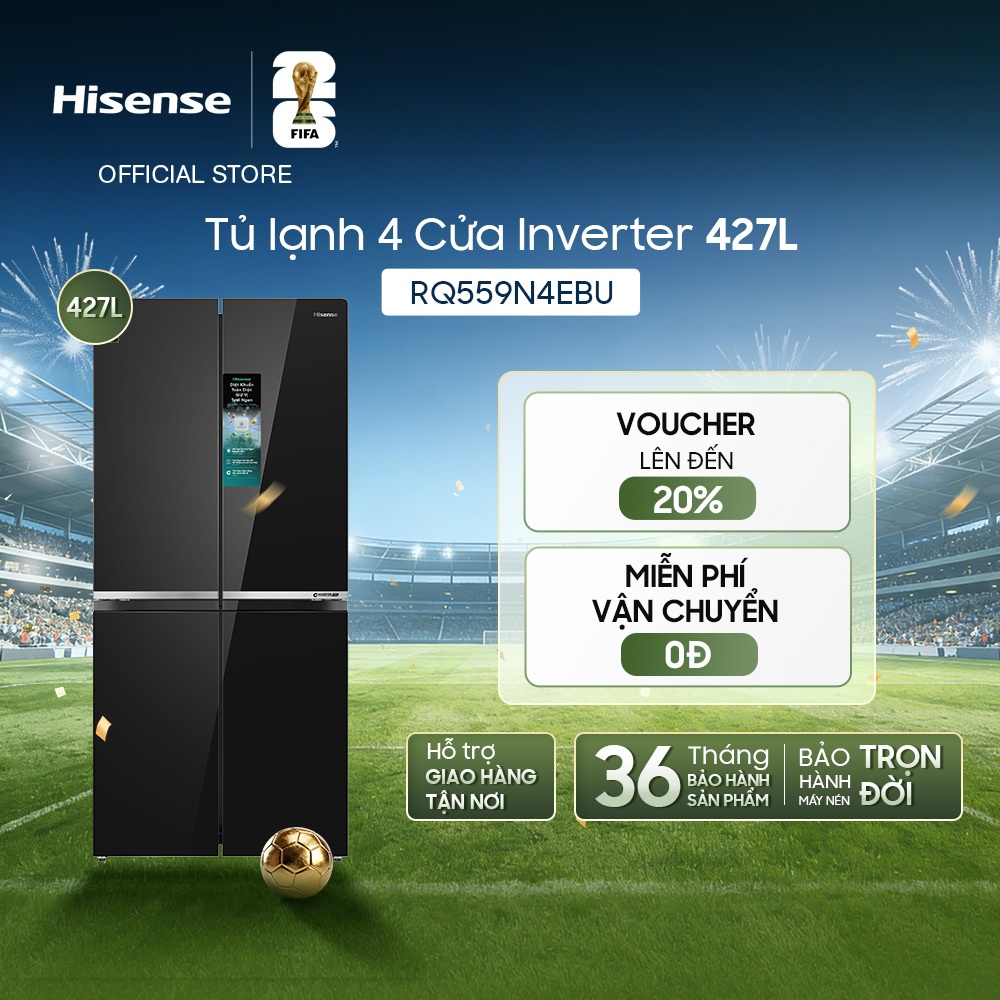 Tủ lạnh Hisense Inverter 427L RQ559N4EBU - Tiết kiệm | Điều khiển LED | Khử khuẩn  - Bảo Hành 3 Năm - Miễn Phí Giao Hàng