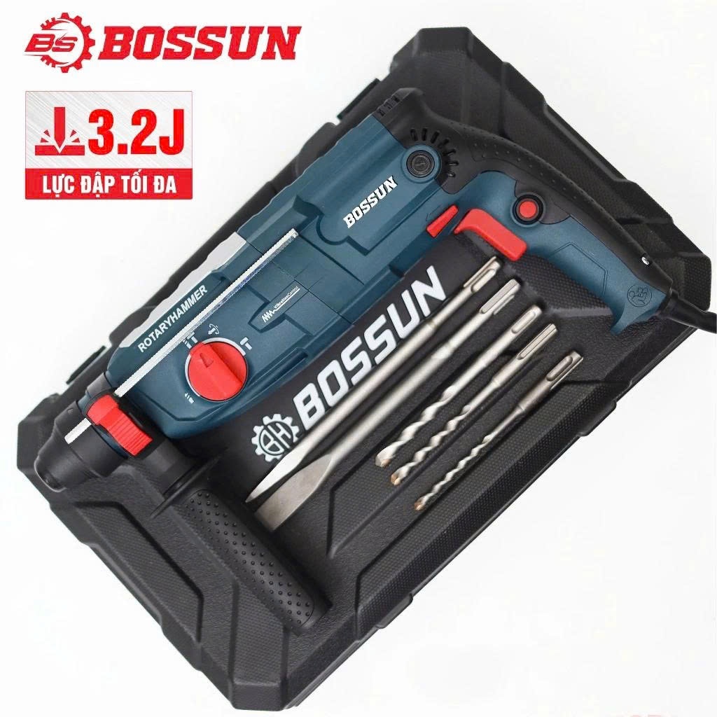 Máy Khoan Đục Bê Tông BS BOSSUN BS-RH1050W, Công Suất 1050w, Lực Búa Khỏe 3,2J - Tặng Kèm 5 Mũi