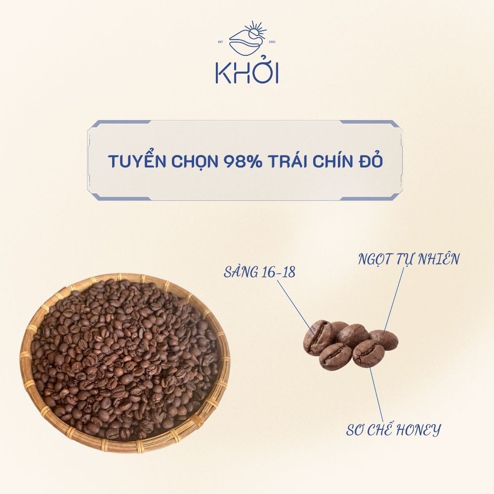 Cà phê rang Robusta honey Khởi Café “Ủ” - Nguyên hạt dành cho pha phin/pha máy