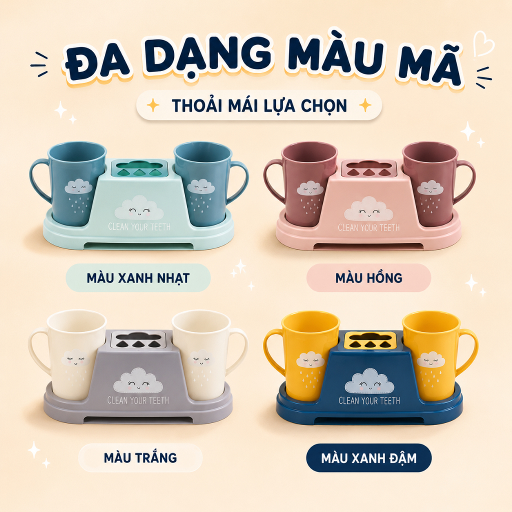 Cốc Đánh Răng Nhựa Cao Cấp Có Tay Cầm Phong Cách Hàn Quốc Đáng Yêu, Cốc Súc Miệng (Tặng Giá Úp Cốc)