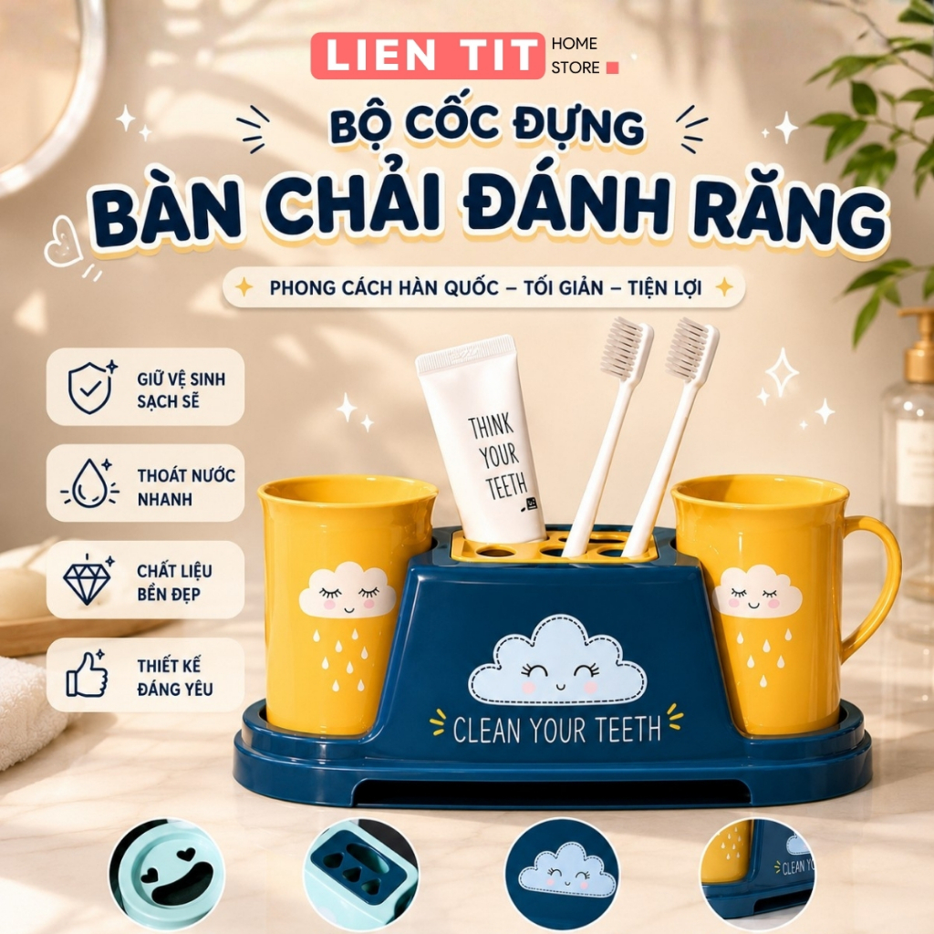 Cốc Đánh Răng Nhựa Cao Cấp Có Tay Cầm Phong Cách Hàn Quốc Đáng Yêu, Cốc Súc Miệng (Tặng Giá Úp Cốc)