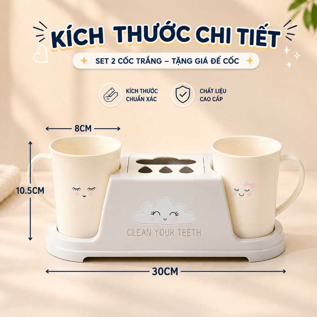Cốc Đánh Răng Nhựa Cao Cấp Có Tay Cầm Phong Cách Hàn Quốc Đáng Yêu, Cốc Súc Miệng (Tặng Giá Úp Cốc)