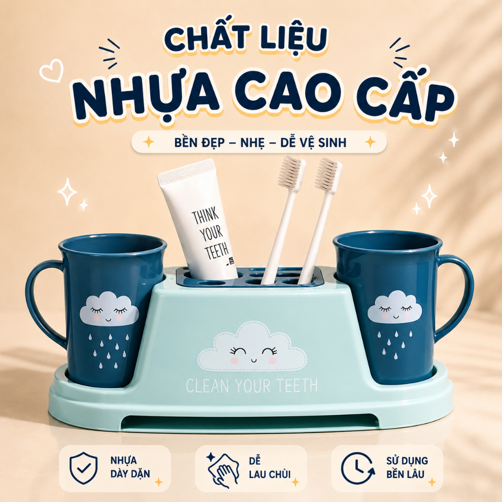 Cốc Đánh Răng Nhựa Cao Cấp Có Tay Cầm Phong Cách Hàn Quốc Đáng Yêu, Cốc Súc Miệng (Tặng Giá Úp Cốc)