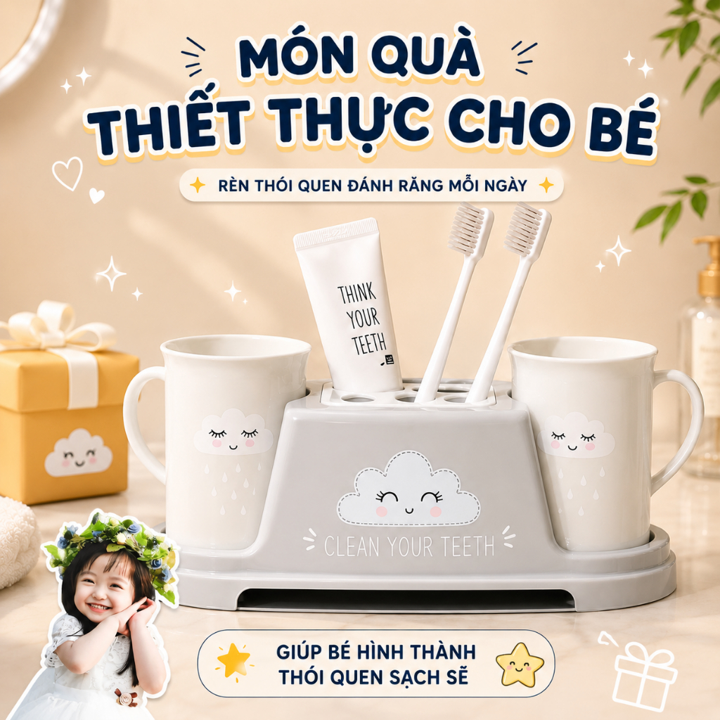 Cốc Đánh Răng Nhựa Cao Cấp Có Tay Cầm Phong Cách Hàn Quốc Đáng Yêu, Cốc Súc Miệng (Tặng Giá Úp Cốc)