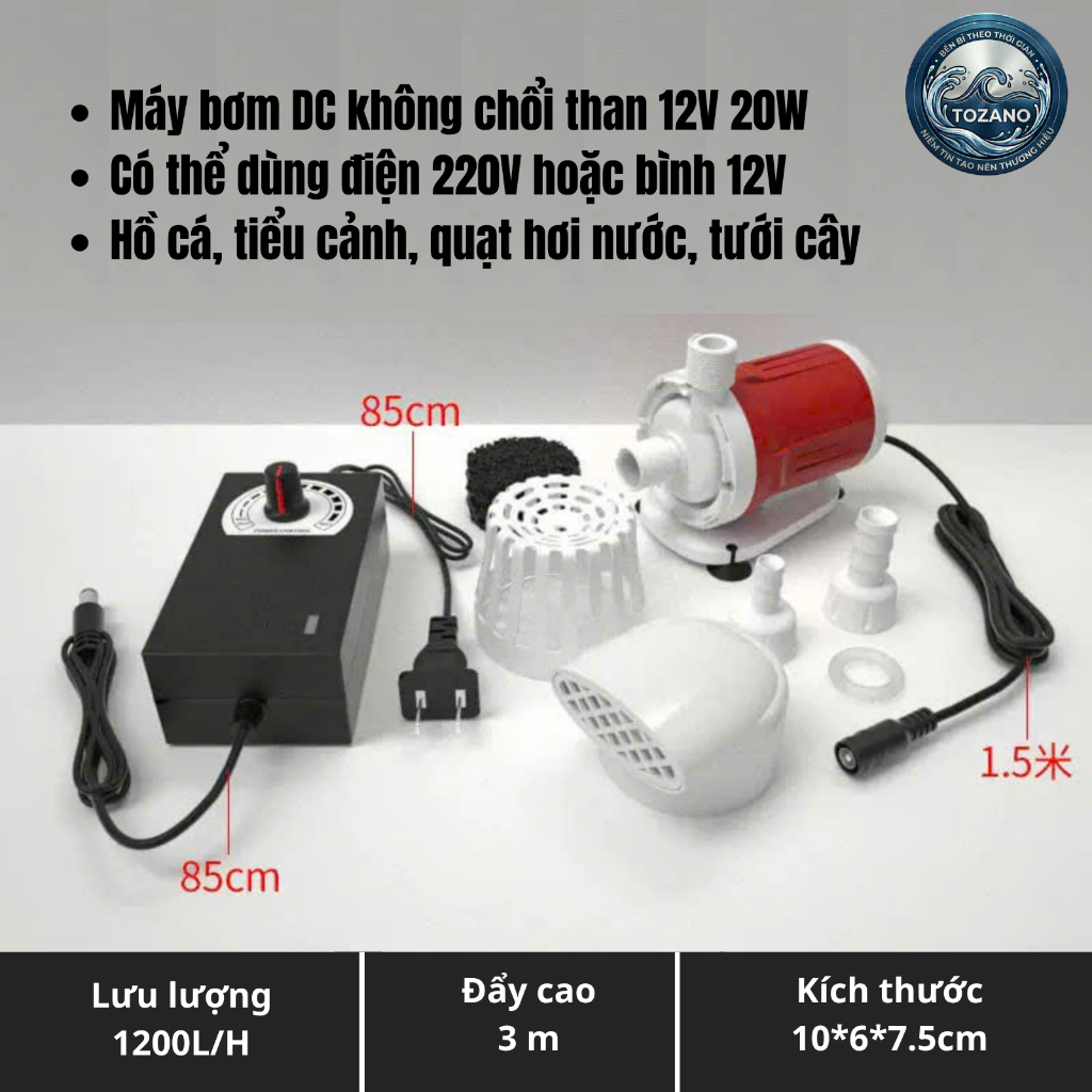 ( bơm và nguồn) Máy bơm chìm DC mini 12v ĐỨC TOZANO SHOP không giật, bơm hồ cá, tiểu cảnh, quạt hơi nước kèm nguồn 220v.