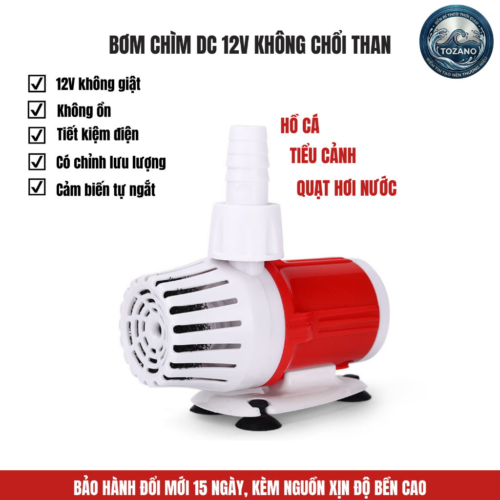 (Chỉ có bơm) Bơm chìm mini 12V 20W dùng tiểu cảnh, hồ cá, quạt hơi nước, không giật, tiết kiệm điện, cảm biến chống cạn