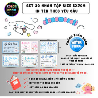 [ IN TÊN THEO YÊU CẦU] Nhãn Vở CINNAMOROLL In Theo Yêu Cầu - Chống thấm nước - ColorBoom