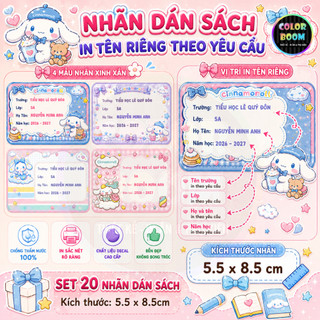 [ IN TÊN THEO YÊU CẦU] Nhãn Vở CINNAMOROLL In Theo Yêu Cầu - Chống thấm nước - ColorBoom