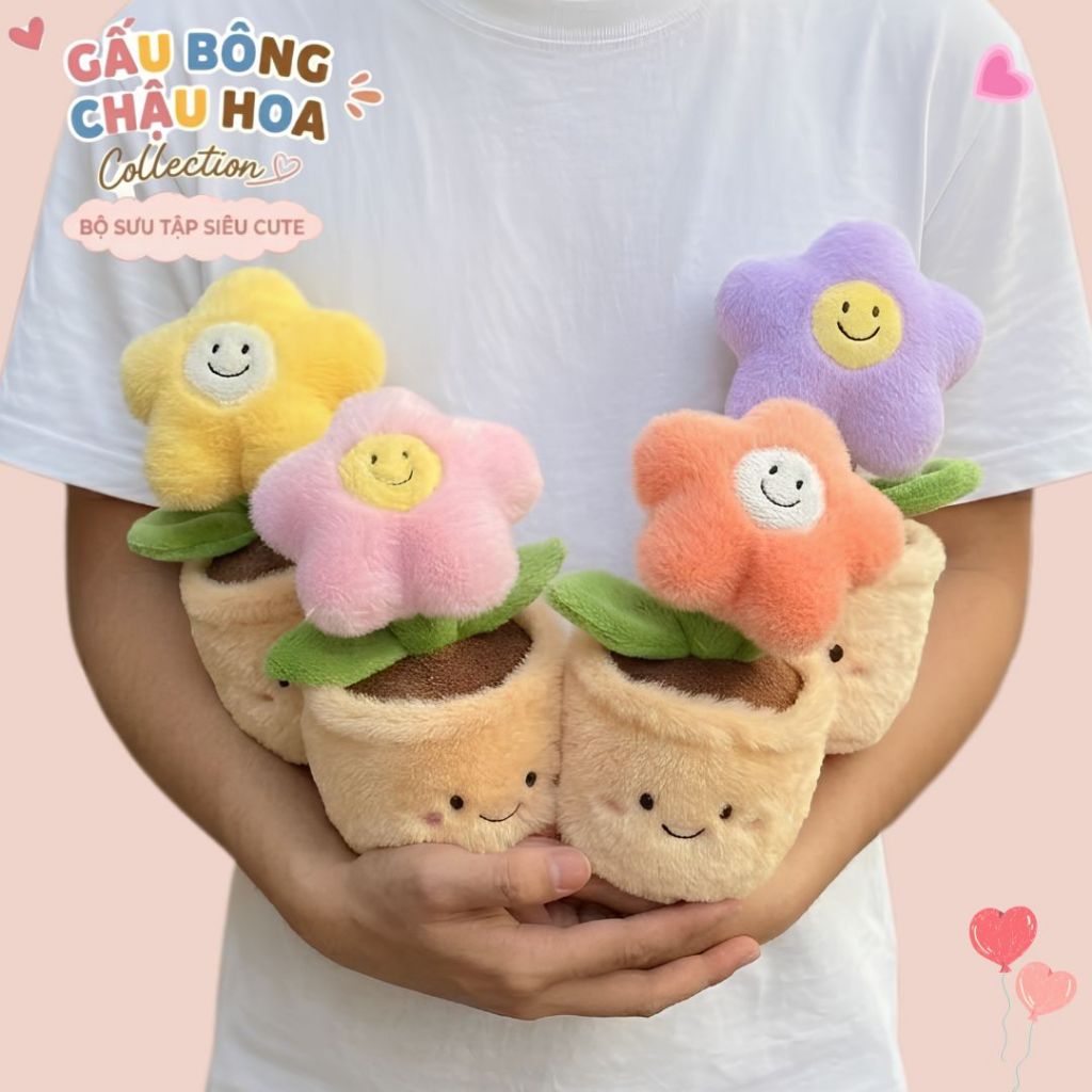 Gấu Bông Chậu Hoa Mặt Cười Mini Dẽ Thương, Thú Nhồi Bông Cây Hoa Làm Quà Tặng, Trang Trí Bàn Học/Làm Việc Cho Bạn Gái,Bé