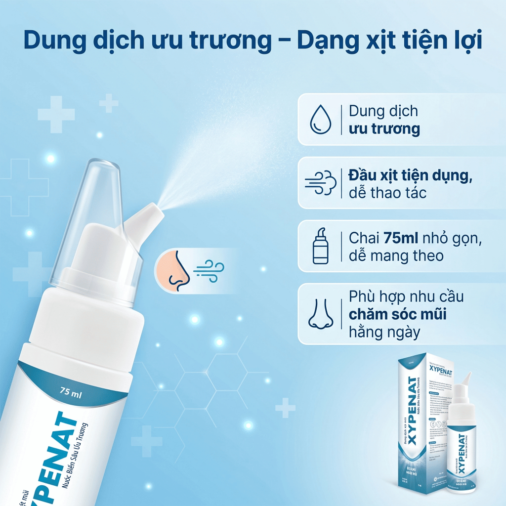 Dung dịch xịt mũi ưu trương Xypenat 75ml hỗ trợ vệ sinh mũi, thông thoáng mũi