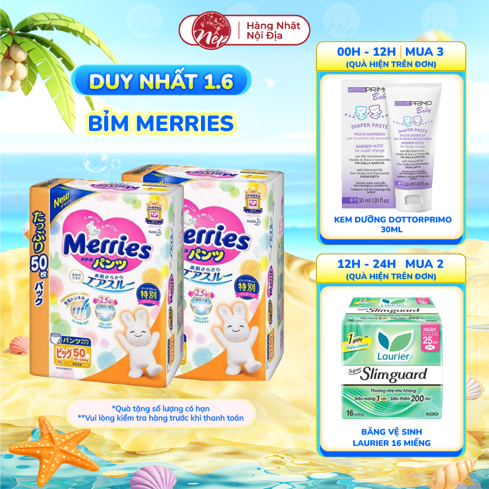[HCM] [CỘNG MIẾNG] Tã/bỉm quần Merries NB76+6/S70+6 /M56+4/ M52+6/L44+6/XL38+6 - nepshop1