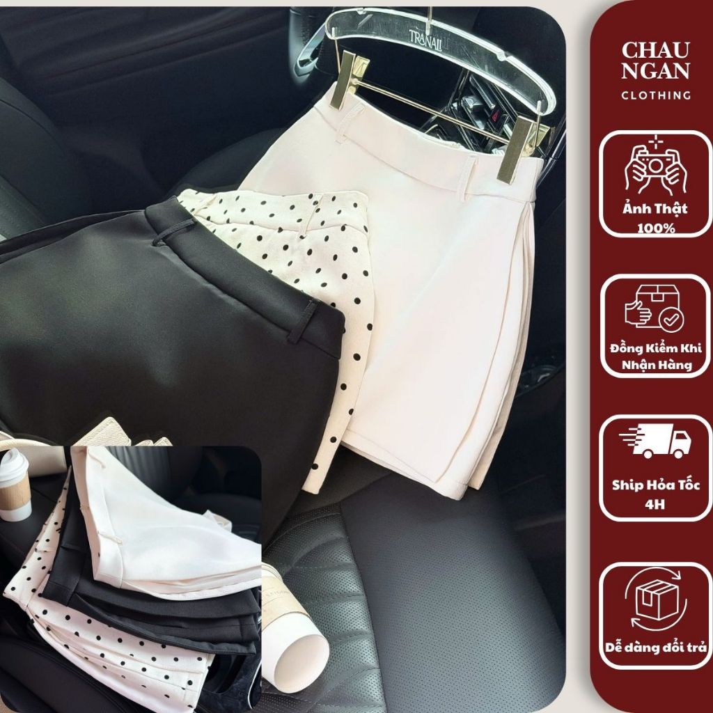 Quần Giả Váy Chữ A Cạp Cao 2 Phân Loại Trơn & Chấm Bi - Quần Short Váy Nữ Cao Cấp Sang Chảnh