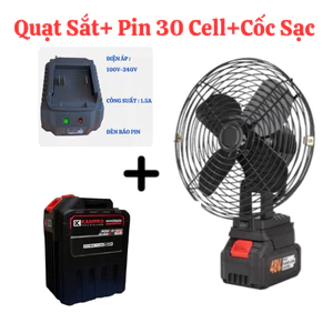 Quạt Tích Điện Lồng Sắt-Pin 30 Cell, 2 Cấp Độ Gió, Cỡ Lớn Size 8 Inch -Bảo Hành 24 Tháng