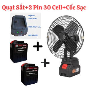 Quạt Tích Điện Mini Để Bàn-Pin 30 Cell Chuẩn Đế Pin 21V 2 Mức Gió, Sử Dụng 3-5 Tiếng, Kích Thước 8 Inch -Bảo Hàn